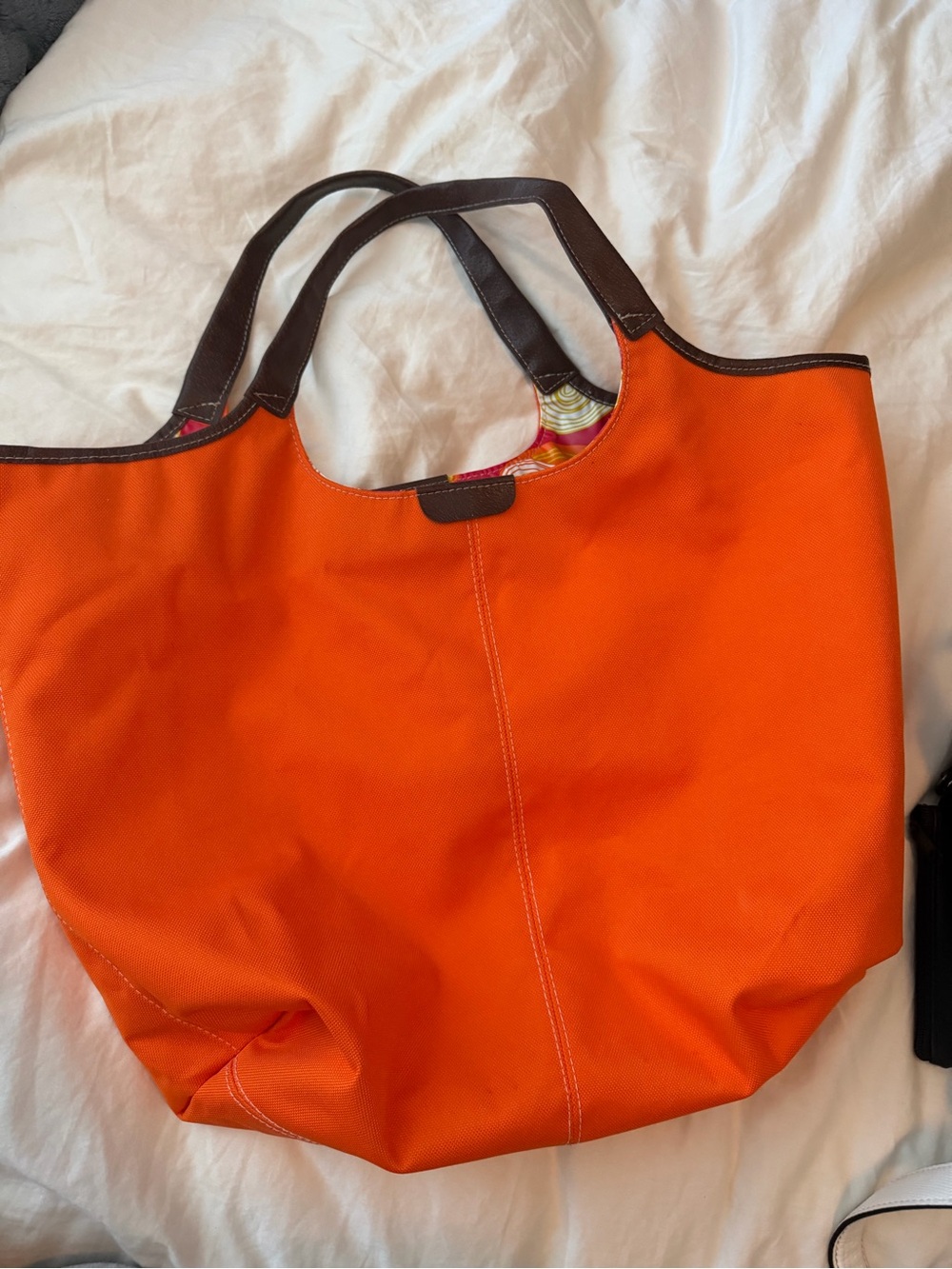 Orange Canvas Tote Bag with Brown Handles